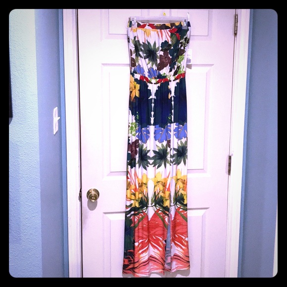 [F21] NWT Tropical Strapless Maxi Dress - Picture 2 of 5